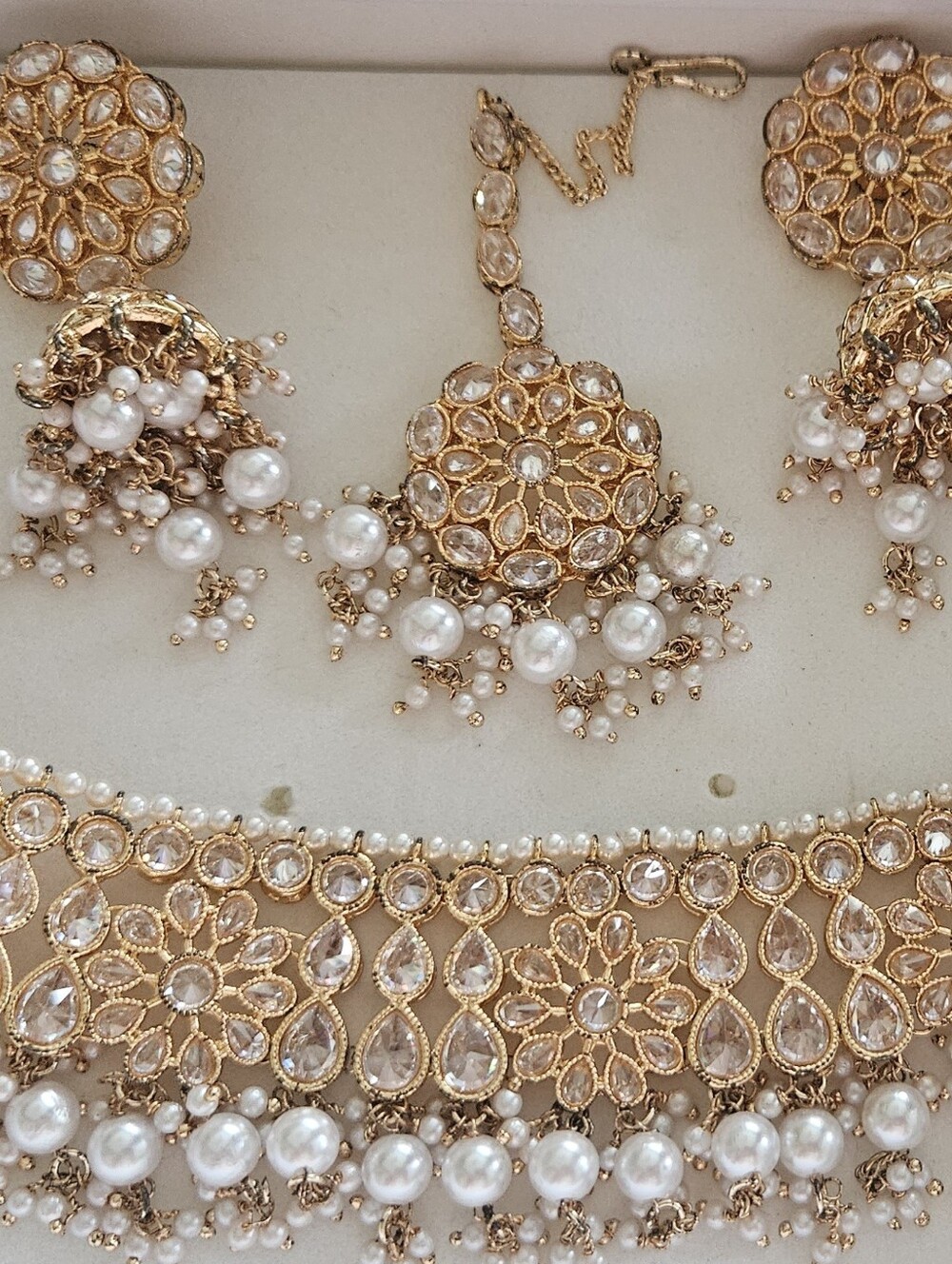 Necklace, jhumkas, and tikka set